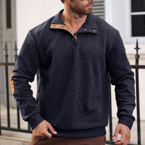 Men's Casual Sweatshirt Pullover Sweater Casual Long Sleeve Stand Collar Quarter Button Sweaters in Kuwait