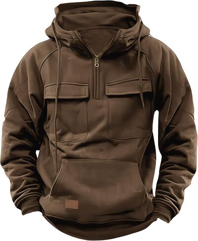 Men Tactical Hoodies Quarter Zip Long Sleeve Hooded Sweatshirts with Pockets (S-XXL) in Saudi Arabia