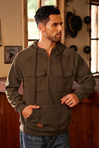 Men Tactical Hoodies Quarter Zip Long Sleeve Hooded Sweatshirts with Pockets (S-XXL) in Saudi Arabia