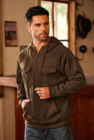 Men Tactical Hoodies Quarter Zip Long Sleeve Hooded Sweatshirts with Pockets (S-XXL) in Saudi Arabia