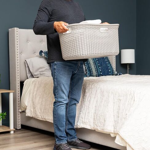 مايند ريدر سلة غسيل بسعة 40 لتر (10 كغم/22 باوند) بمقابض مفرغة وجيدة التهوية، مجموعة من قطعتين، اسود in Kuwait