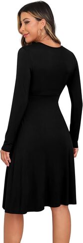 GRECERELLE Spring Fall Dress for Women Casual Ruffle Long Sleeve Wrap V-Neck Dress in Saudi Arabia