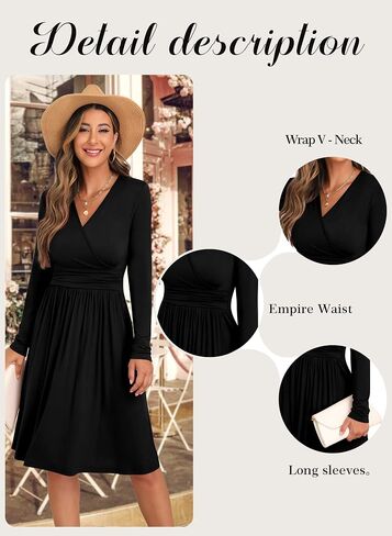GRECERELLE Spring Fall Dress for Women Casual Ruffle Long Sleeve Wrap V-Neck Dress in Saudi Arabia