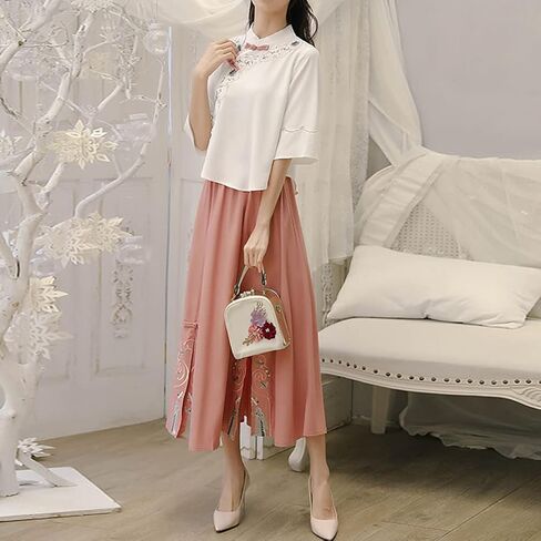 بدلة تانغ الصينية تانغ للسيدات التقليدية Qipao Cheongsam المطرزة ثبنتات ماندرين أعلى شاي فستان تنورة in Saudi Arabia