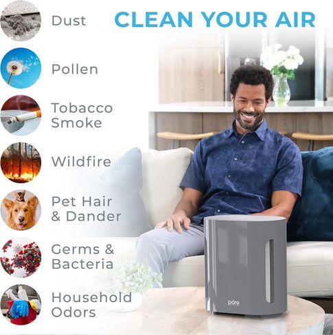Pure Enrichment® PureZone™ Air Purifier for Medium-Large Rooms, UV-C Light, 3 Stage Filtration, H13 HEPA Filter Helps Remove up to 99.97% of Bacteria, Allergens, Germs, Smoke, Dust (White) in Saudi Arabia