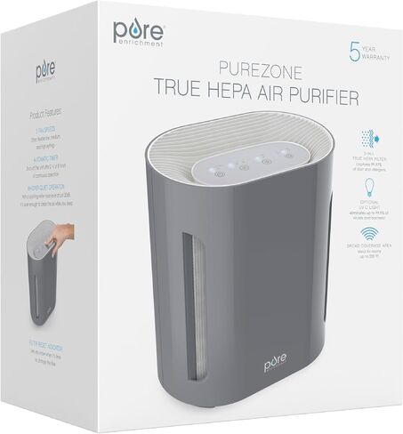Pure Enrichment® PureZone™ Air Purifier for Medium-Large Rooms, UV-C Light, 3 Stage Filtration, H13 HEPA Filter Helps Remove up to 99.97% of Bacteria, Allergens, Germs, Smoke, Dust (White) in Saudi Arabia