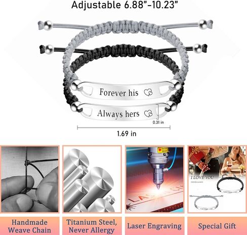 YATEDIY Personalized ID Couple Bracelets Custom Engraved Hand Braided Rope Wrist Bracelet Men Women Friendship Adjustable Custom Valentine's Day in Saudi Arabia