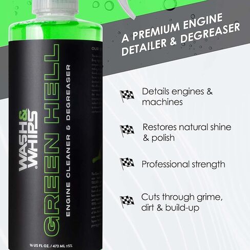 WASH&WHIPS Green Hell Engine Machine Cleaner & Degreaser - Car Engine Detailing Professional Strength Cuts Through Grime, Grease, Oil, Debris & Build-up, 16 fl oz in Saudi Arabia