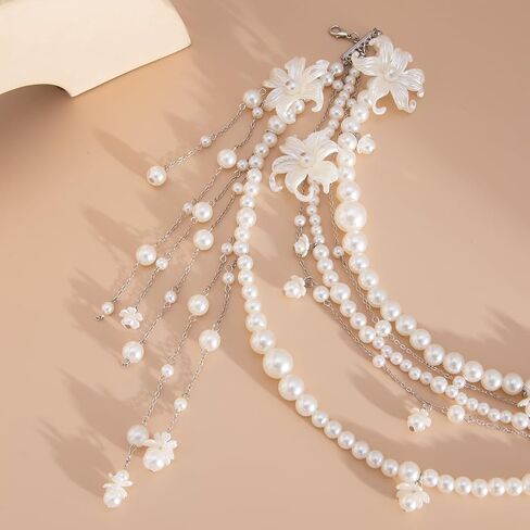 Pearl Waist Chain for Women Layered Belly Body Chains Flower Pearl Tassels Body Chains Bikini Belly Sexy Body Jewelry Bohemian Charm Waist Chain for Wedding Party Body Accessories in Saudi Arabia
