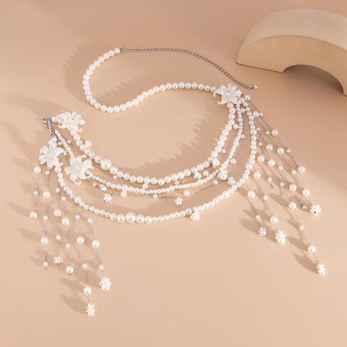 Pearl Waist Chain for Women Layered Belly Body Chains Flower Pearl Tassels Body Chains Bikini Belly Sexy Body Jewelry Bohemian Charm Waist Chain for Wedding Party Body Accessories in Saudi Arabia