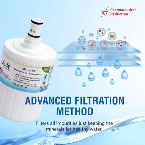مرشح مياه صيدلاني Swift (SGF Rx) SGF-W41 Rx Whirlpool 8171414 وفلتر مياه متوافق مع الثلاجة in Kuwait