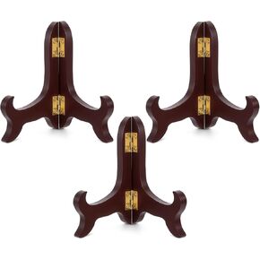 3 PCS 4" Easel Plate Holder, Brown Wooden Display Stand Folding Small Plate Stand for Display Small Picture Stands for Decorative Picture Frame Book Dish Artwork