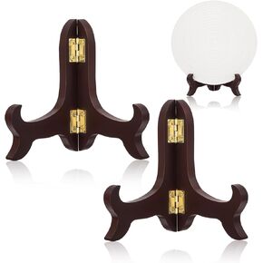 2PCS Wooden Display Stand 4 Inches, 4 Inches Brown Wooden Folding Display Stand Rich Finish Folding Stander for Decorative Photo Frames Pictures, and Books