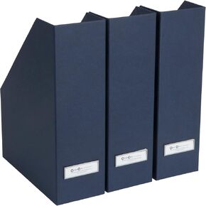 Bigso Viktoria Magazine Organizer - Durable Magazine Holder for Papers, Manuals and More with Metal Label Holder - File Organizer for Office Desks - 4in x 9.7in x 12.7in - 3 Pack - Blue