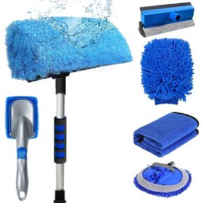 62'' Car Wash Brush with Long Handle - Car Cleaning Kit with Extendable Pole, 6-in-1 Car Wash Brushes System, Chenille Heads & Squeegee for RV/Truck Exterior (1.5, Kilograms)