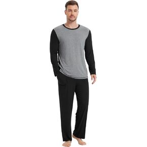 NACHILA Men's Pajamas-Viscose Made from Bamboo, Long Sleeve Pjs Comfy Sleepwear Pants Crew Neck Pajamas Sets with Pockets