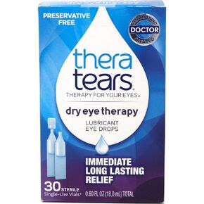 TheraTears Eye Drops for Dry Eyes, Dry Eye Therapy Lubricant Eyedrops, Preservative Free, 30 Count Single-Use Vials