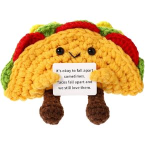Funny Positive Life Taco, 5.12x4.33 Inch Emotional Positive Support Taco Inspirational Crochet Taco with Encouragement Card Knitted Taco Doll Positive Gift for Friends Home Decoration