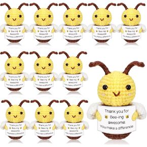 12 Pcs Positive Crochet Animals Bulk CNA Week 2025 Graduation Gifts Emotional Cheer Up Cute Crochet Inspirational Doll with Encouragement Card(Bee)