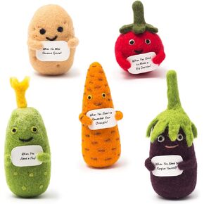 GLACIART Emotional Support Plush Set - Handmade Wool Plushies with Uplifting Cards, Cute Kawaii Food Toys for Kids, Teens, Adults - Desk Decoration, Comfort Gift for Encouragement, Birthday, Christmas