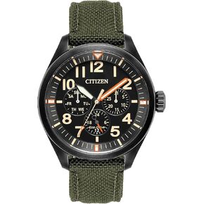 Citizen Men's Eco-Drive Weekender Garrison Field Watch, in Stainless Steel with Olive Green Nylon Strap, Black Dial (Model: BU2055-16E)