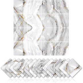 16Pcs Marble Pattern Tile Stickers for Kitchen Bathroom Decoration, Peel and Stick Backsplash Decals (4 x 4 Inch)