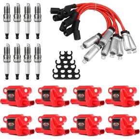 Set of 8 Square UF413 Ignition Coils Pack & Platinum Spark Plugs & Wires Set, Replacement for UF413 D510C 5C1554,Compatible with Chevy Silverado 1500 GMC Pontiac G8 Grand Prix H3 Tahoe Yukon