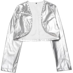 Allegra K PU Leather Cropped Jackets for Women's Long Sleeve Casual Party Bolero Short Jacket