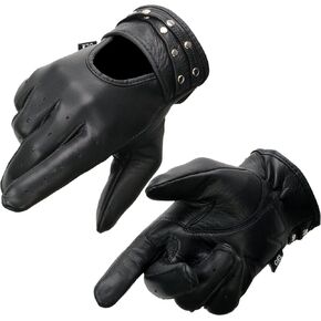 Milwaukee Leather MG7765 Women's Black Leather Gel Palm Open Wrist Motorcycle Hand Gloves W/Stylish ‘Wrist Detailing’