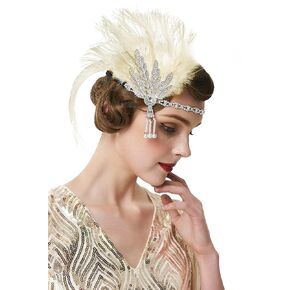 BABEYOND 1920s Flapper Headband Feather Headpiece Roaring 20s Gatsby Hair Accessories for Women (Peacock Green)