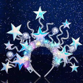 DRESBE Light Up Star Headband Silver LED Headbands Glow Party Hair Accessories for Women