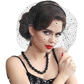 Black Birdcage Veil Funeral Veils with Mesh Veil and Black Rhinestone Fascinator Tea Party Headband Mourning Memorial Service Church Hat for Women