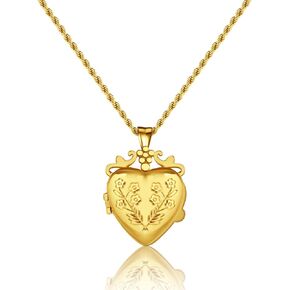 18K الذهب منتفخ قلب زهرة قلادة سلسلة من Love Locket Chunky Necklace ، طولها 20 بوصة للنساء