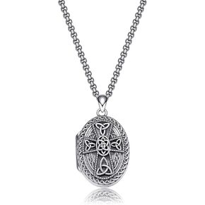 Lockets للنساء اللائي يحملن الصور 925 صورة فضية سترلينج صليب سيلتيك عقدة المقفات زوجة صديقة نقش لمجوهراتها للنساء للنساء الرجال