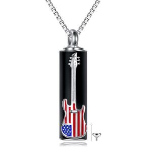 KZX Urn Necklace Ashes Pendant Sterling Silver Guitar Cremation Jewelry USA Flag Ashes Memorial Locket Jewelry Gifts for Women Dog Lovers (Black)
