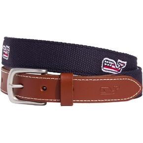 vineyard vines mens Embroidered Flag Whale Canvas Club Belt