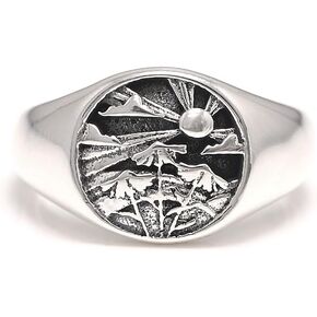 925 Sterling Silver Signet Rings for Men Women Coin Ring Mens Pinky Ring محفورة بالشجرة المجوهرات الحجم 6-13
