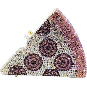 Novelty 3D Pizza Shape Women Crystal Clutch Evening Bag Party Prom Dinner Rhinestone Clutch Purses and Handbags,Mini