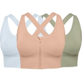 Sports Bras for Women Pack - Womens Front Closure Cross Back Low Impact Workout Post Surgery Bra Multipack
