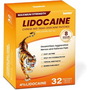 Sumifun Lidocaine Pain Relief Patches - 21 Counts Chinese Red Tiger Ultra Strength Pain Patches for Muscule Sore Simple Backaches Joint Pain - FSA/HSA Eligible Topical Analgesic Odor Free