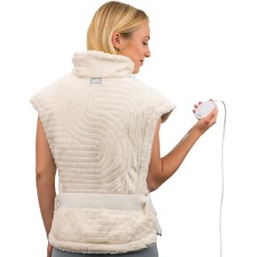 Pure Enrichment® PureRadiance™ Back & Neck Luxury Heating Pad for Pain Relief, Patented Design, Soft Faux Fur & Micromink, 6 Heat Settings, Machine Washable, Universal Fit, 31.5" x 24" (Golden Sands)