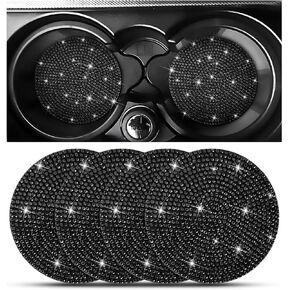 Bling Car Cup Holder Coaster, 2 Pack Crystal Rhinestone Anti-Slip Insert Coasters, Universal 2.75 Inch Fashion Automotive Cup Mat, Car Interior Accessories Decor Gifts for Women (Black)