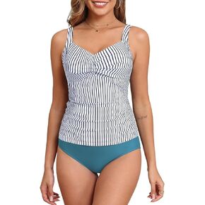 ZAFUL Women's Tummy Control Tankini Swimsuits Twist Front High Waisted Ruched Bikini Sets Two Piece Bathing Suits