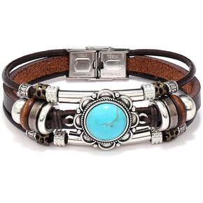 Fuqimanman2020 Bohemia Leather Bracelets for Women Multilayer Turquoise Bracelets with Genuine Leather Boho Western Style Jewelry for Men and Woman