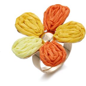 Women's Raffia Flower Ring, Handmade Adjustable Spring Summer Jewelry