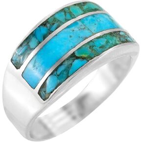 Turquoise Ring Sterling Silver 925 Genuine Gemstones Size 6 to 11