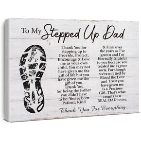 Stepped Dad Sentimental Gift Canvas Wall Art to My Stepped Up Dad Quote Canvas Prints Framed Paintings Artwork Ready to Hang Home Office Wall Decor 15x11.5 Inches