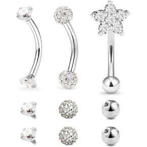 Dyknasz Rook Percing Jewelry Surgical Steel Curved Barbell tiny ebrow reprow vertical labret lip jewelry are ear belly butly rem for women 16 g bar engle 8mm