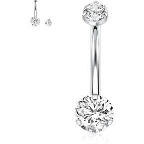 Gagabody G23 Titanium 14g Belly Button Button Rings Belly Rings Rings Navel 3/8 بوصة 10 ملم ثقب بطن شتق بتر بتر زر ثقب حلقة مزدوجة التألق CZ Barbell