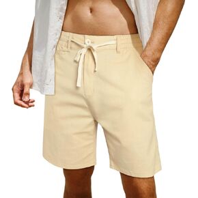 Heyfanee Mens Cotton Linen Shorts Casual 7 Inch Inseam Stretch Summer Shorts for Men Lounge Beach Vacation